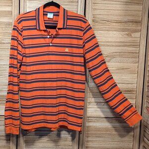 Brooks Brothers 346 Slim Fit Orange and Navy Striped Long Sleeve Polo Shirt